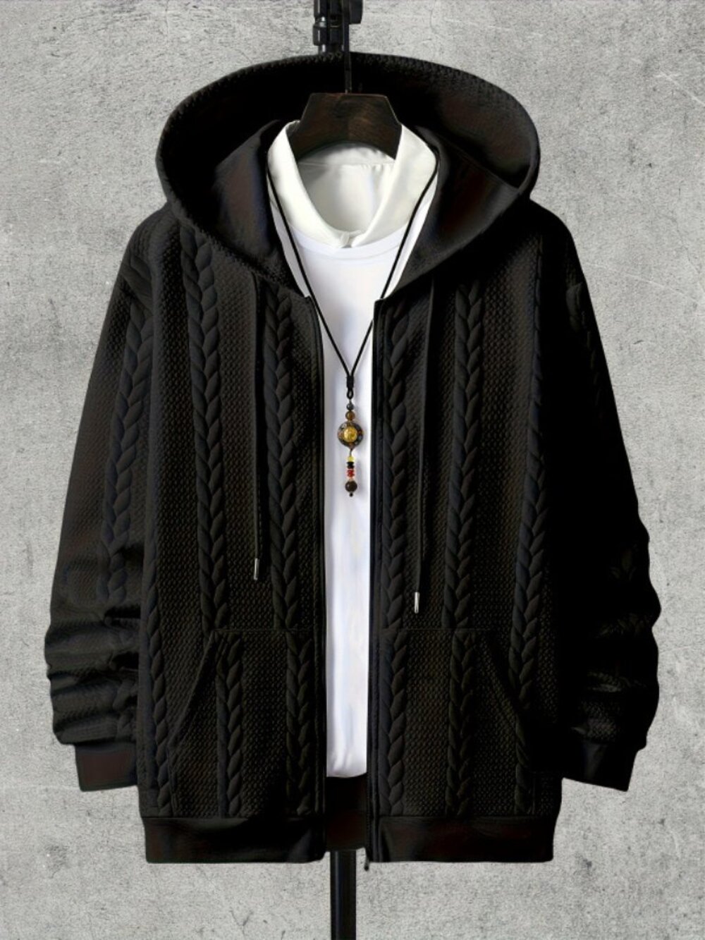 Men's Plus Size Casual Hooded Cardigan Sweater
